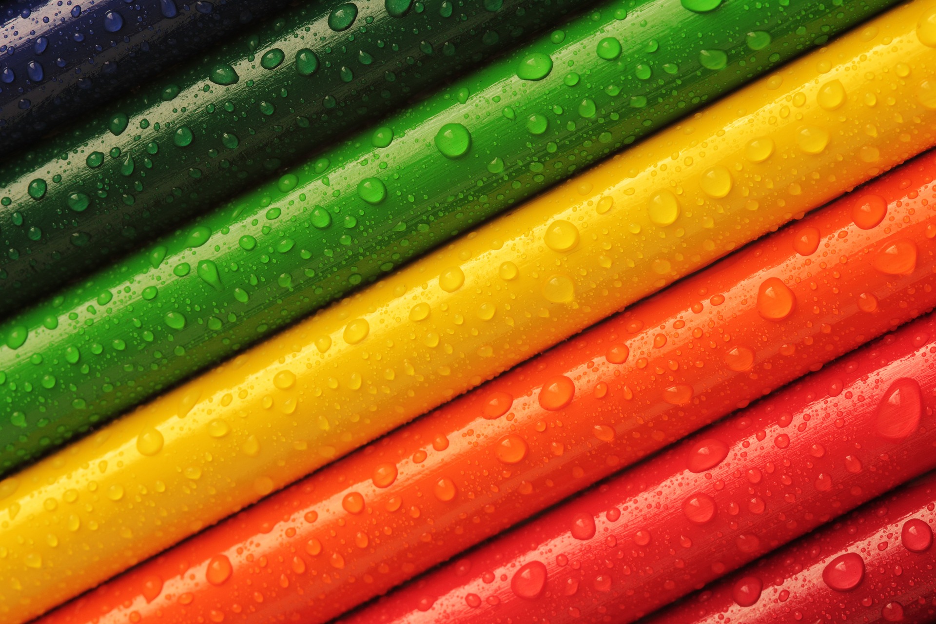 水に濡れた色彩豊かな鉛筆